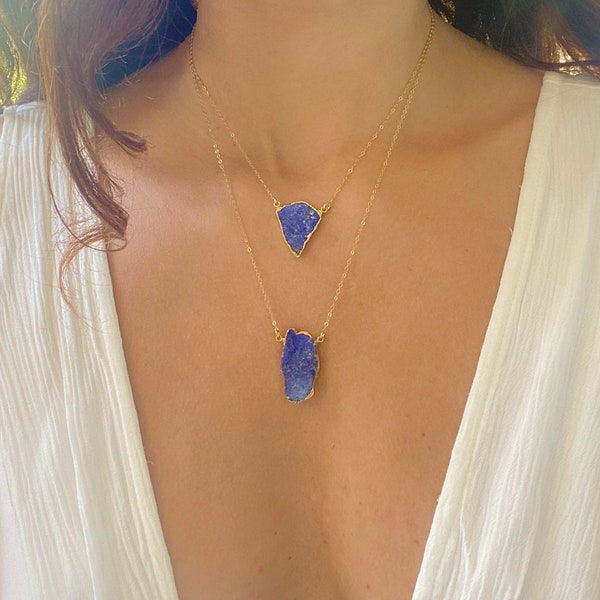 Raw Lapis Necklace // Large Lapis Necklace//Lapis Lazuli Necklace