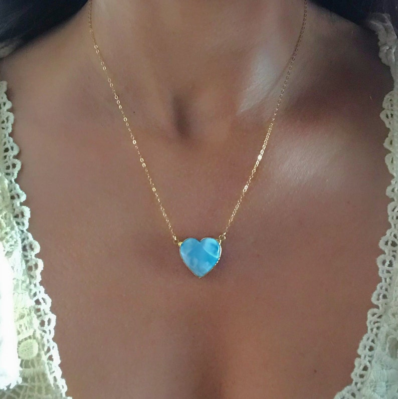Larimar Heart Gold Necklace // Larimar Heart Necklace // Larimar Gold Necklace image 3