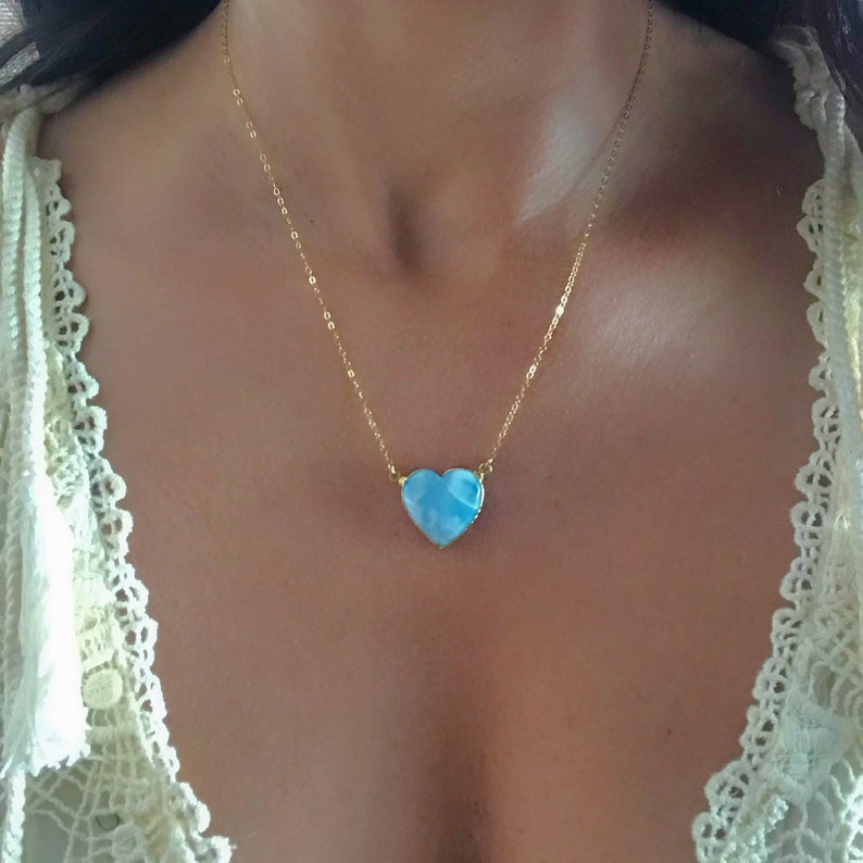 Larimar Heart Gold Necklace // Larimar Heart Necklace // Larimar Gold Necklace image 8