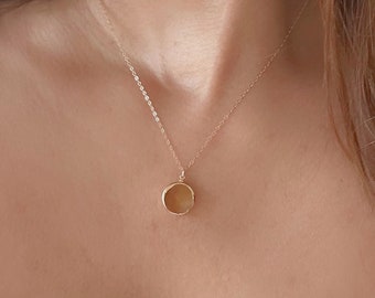 Citrine Gold Necklace // Citrine Coin Necklace // Citrine Round Necklace