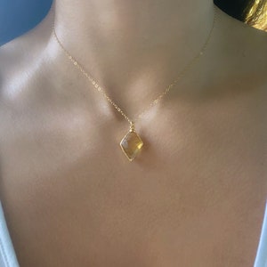 Citrine Gold Necklace // Citrine Necklace // Citrine Pendant Necklace // Citrine Diamond Shape Necklace