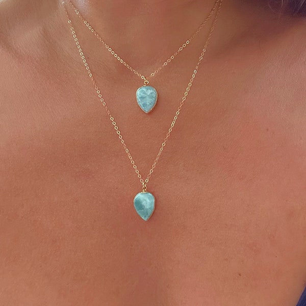 Collier d’or Larimar // Collier Larimar // Collier pendentif Larimar //