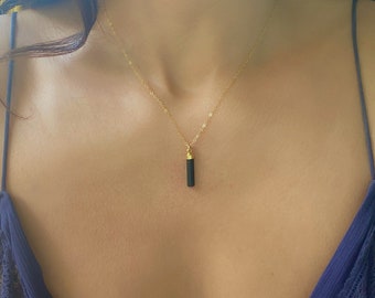 Black Tourmaline Gold Necklace // Black Tourmaline Bar Necklace // Gold or Silver // Black Tourmaline Pendant Necklace