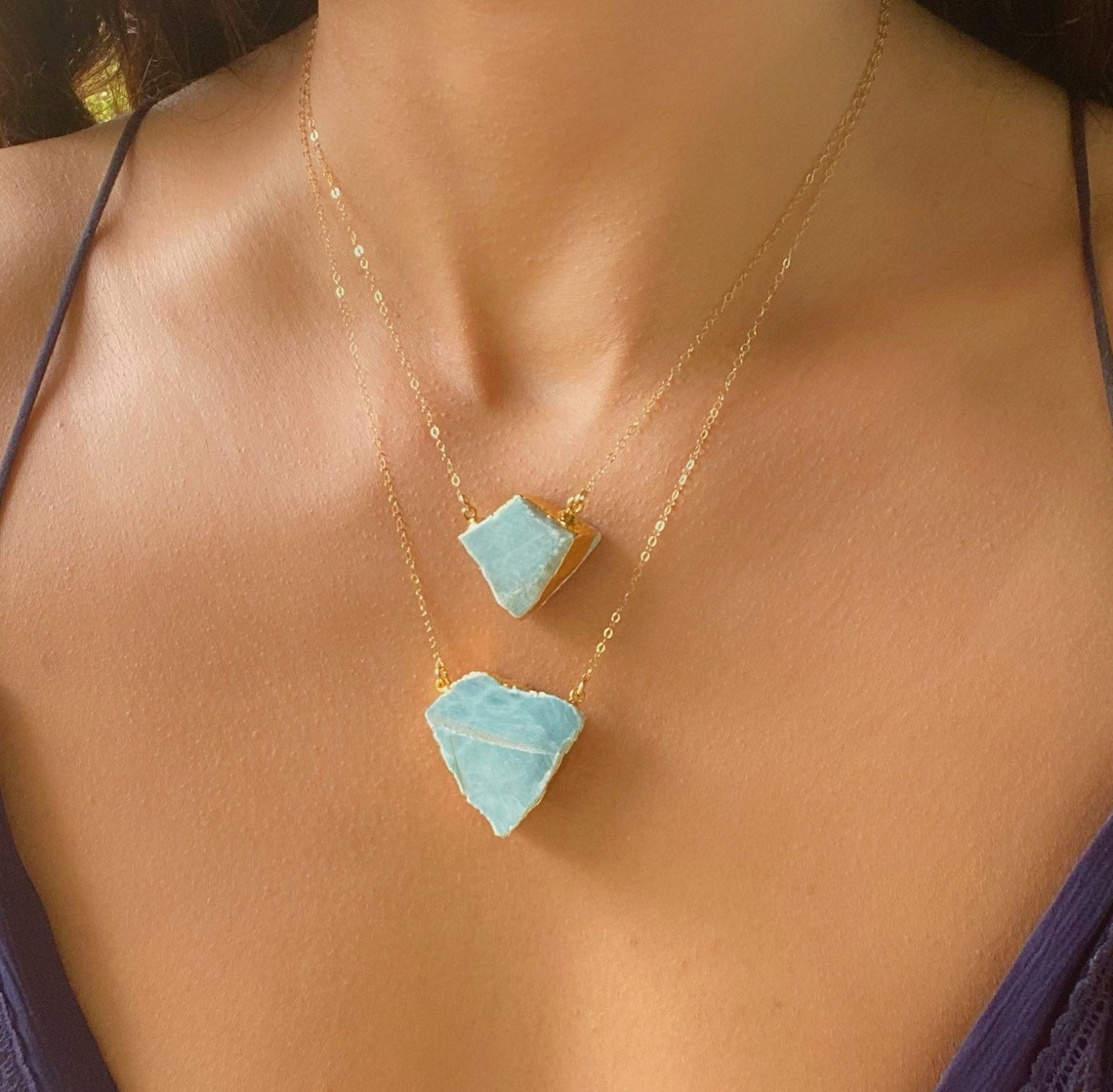 Larimar Necklace // Larimar Pendant Gold Necklace // Larimar Etsy