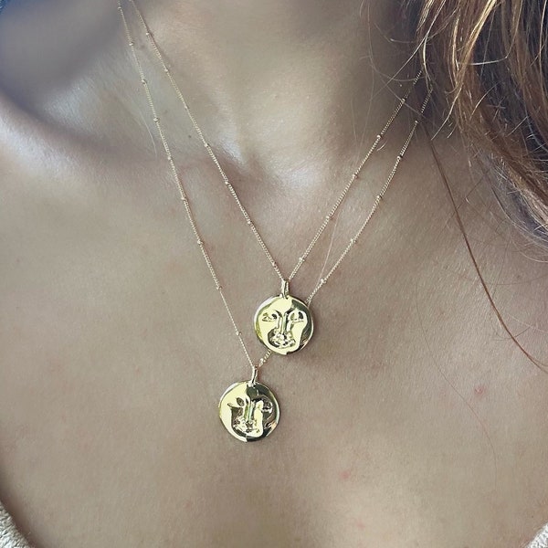 Moon Face Gold Necklace