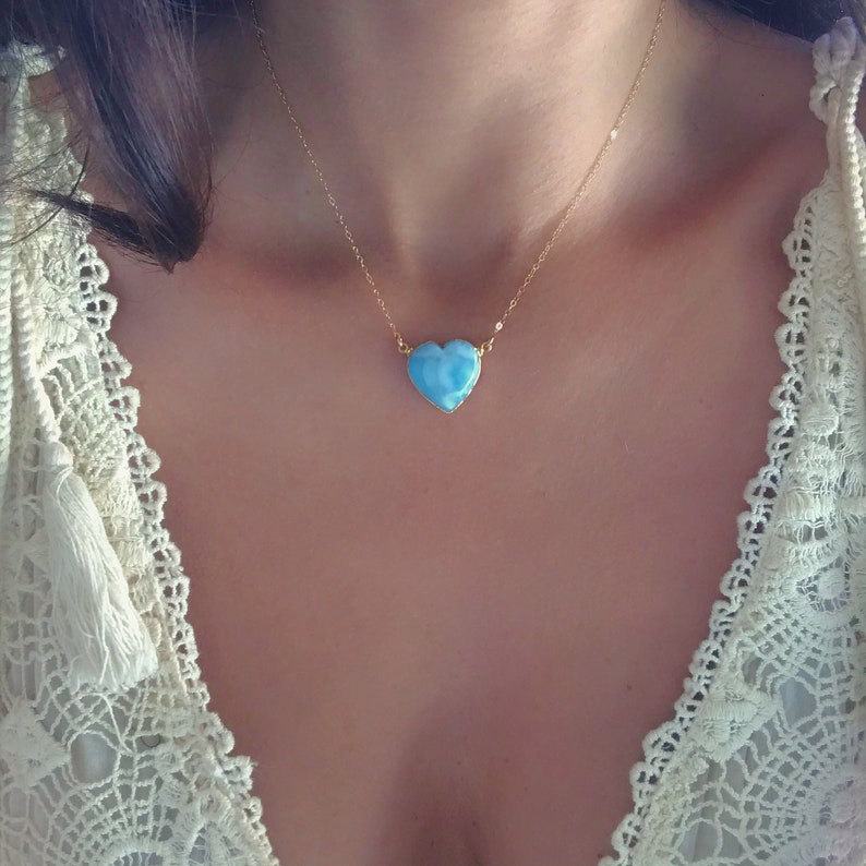 Larimar Heart Gold Necklace // Larimar Heart Necklace // Larimar Gold Necklace image 6