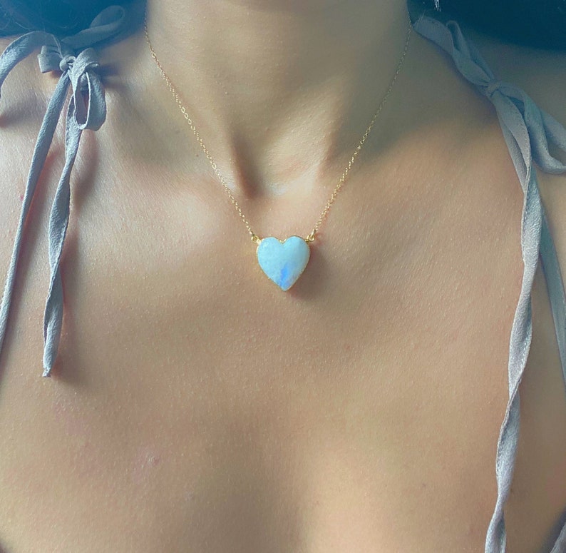 Moonstone Heart Gold Necklace // Moonstone Pendant Necklace // Etsy