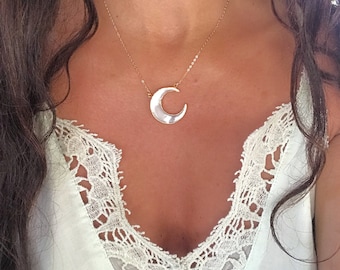 Gold Moon Necklace // Moon Necklace // Double Horn Moon Necklace // White Shell Moon Necklace
