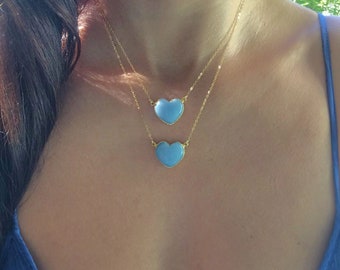 Angelite Heart Necklace // Gold Angelite Necklace  // Angelite Necklace // Angel Stone Necklace