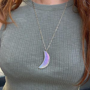 Aura Quartz Moon Necklace // Pink Aura Quartz Moon Necklace // large crescent moon crystal necklace // large quartz moon necklace //