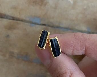 Black Tourmaline Earrings // Black Tourmaline Stud Earrings // Black Tourmaline Bar Earrings
