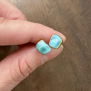Larimar Stud Earrings // Larimar Gold Stud Earrings // Larimar Earrings // Ocean Gift Earrings // Larimar Gold Earrings