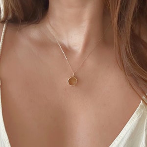 Citrine Gold Necklace // Citrine Coin Necklace // Citrine Round Necklace