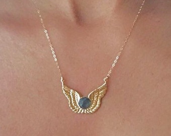 Angel Wing Necklace // Angel Wing Crystal Necklace // Angel Necklace Labradorite