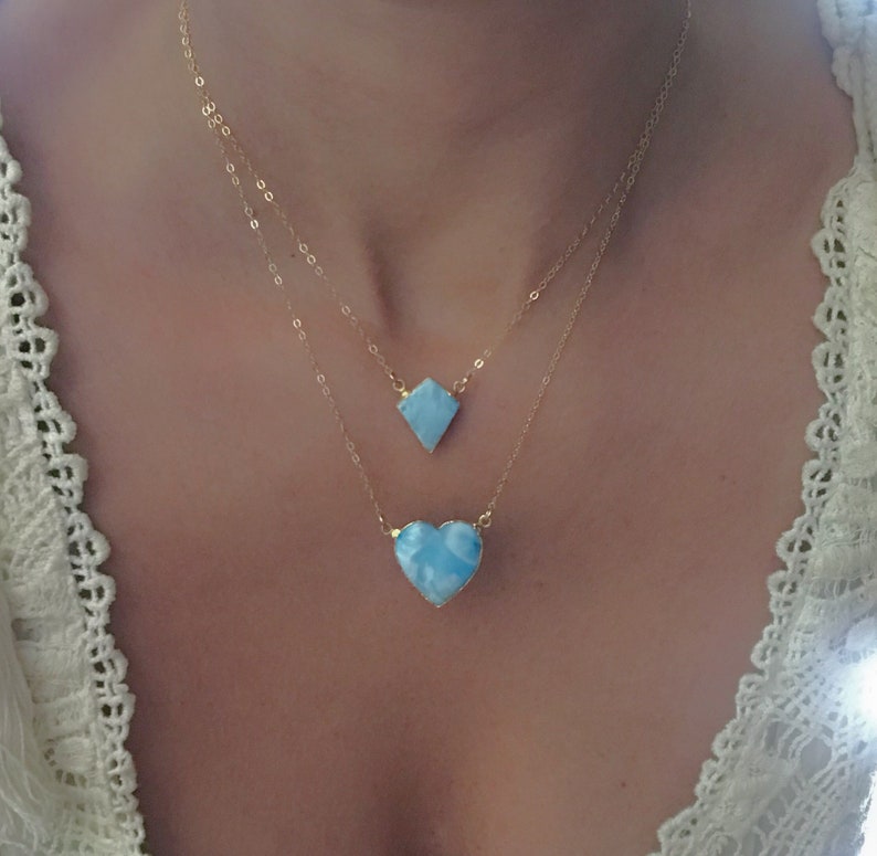 Larimar Heart Gold Necklace // Larimar Heart Necklace // Larimar Gold Necklace image 7