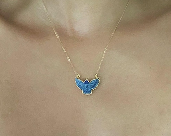 Thunderbird Lapis or Amazonite Gold Necklace : Phoenix Bird Necklace Practical Magic Carved Bird