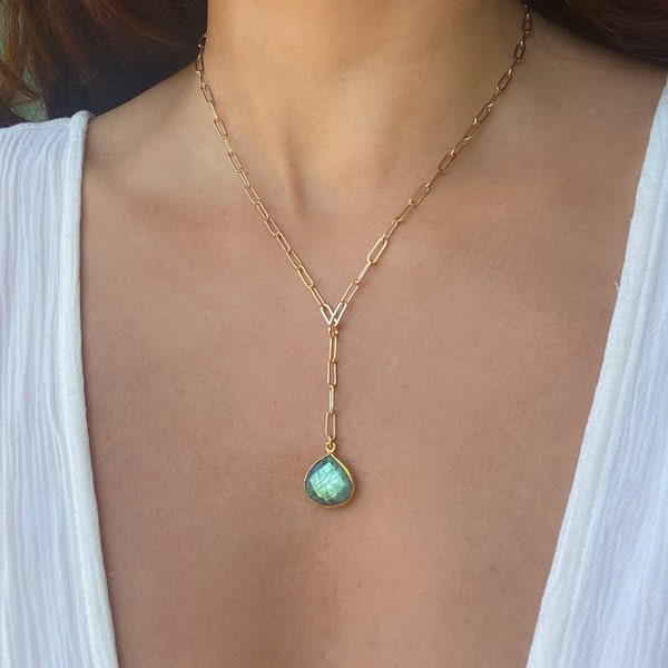 Labradorite Necklace // Labradorite  Gold Necklace // Labradorite Lariat Necklace //