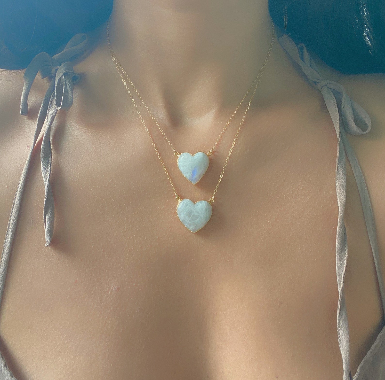 Moonstone Heart Gold Necklace // Moonstone Pendant Necklace // Etsy