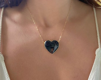 Black Tourmaline Gold Necklace // Black Tourmaline Heart Necklace // Black Tourmaline Gold Necklace