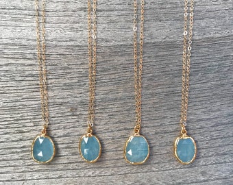 Aquamarine Gold Necklace // Aquarmarine Pendant Necklace // Aquarine Necklace