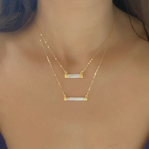 Selenite Gold Necklace // Selenite Necklace // Selenite Bar Necklace // Selenite Horizontal Bar Necklace
