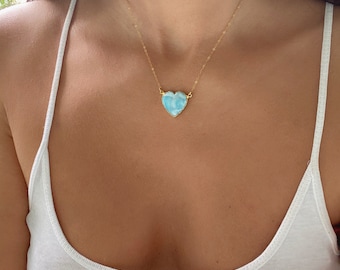 Larimar Heart Gold Necklace // Larimar Heart Necklace // Larimar Gold Necklace