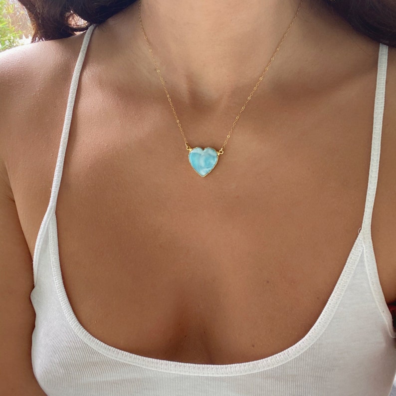 Larimar Heart Gold Necklace // Larimar Heart Necklace // Larimar Gold Necklace image 1