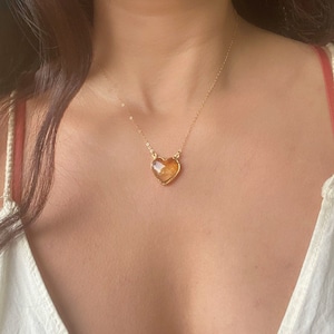 Citrine Heart Gold Necklace // Citrine Heart Necklace // Citrine Necklace
