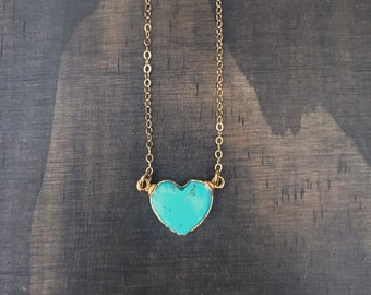 Turquoise Heart Gold Necklace // Turquoise Heart Necklace // Authentic Turquoise Heart Necklace