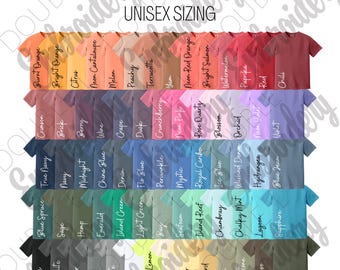Comfort Colors 1717 Color Card Options, T-shirt Color Chart