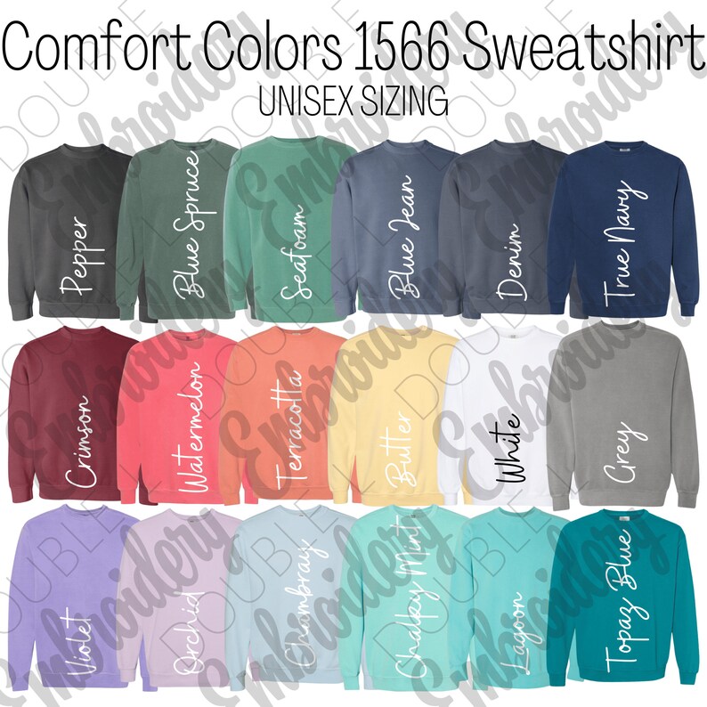 Comfort Colors 1566 Color Card Options, Crewneck Color Chart Etsy