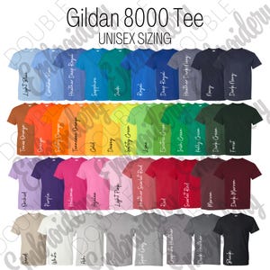 Opções de cartão de cores Gildan 8000, tabela de cores de camisetas Dryblend