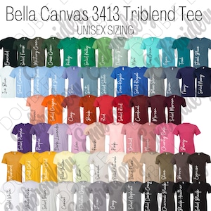 Carte de couleurs Bella Canvas 3413, nuancier de t-shirts Triblend