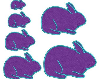 Rabbit Embroidery Design Mini through Large, Multiple Sizes, Outline