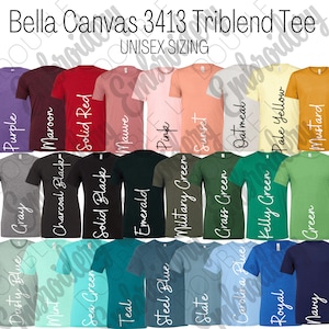 Opciones de tarjeta de colores Bella Canvas 3413, carta de colores de camisetas Triblend