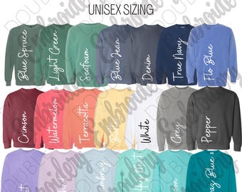 Comfort Colors 1566 Color Card Options, Crewneck Color Chart