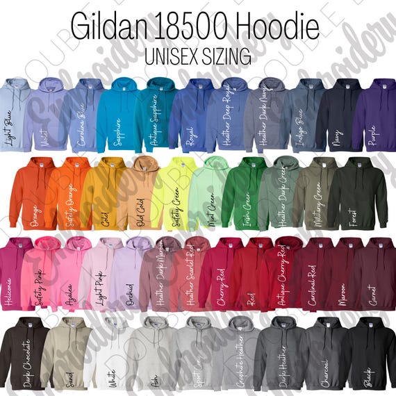 Gildan 18500 Color Card Options, Hoodie Color Chart