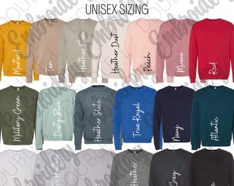 Bella Canvas 3945 Color Card Options, Crewneck Color Chart