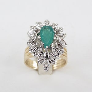 14K geelgouden ring met diamant en smaragd - elegante vintage ring met edelstenen