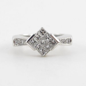 14k White Gold Diamond Ring Band Size 7 - White Gold Princess Cut Diamond Ring 0.80 carat