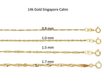 Singapore Chain Necklace 14k Yellow Gold  0.8 mm ,1.0 mm , 1.5 mm , 1.7 mm - Available In 16" 18" 20" 22" 24"- Round Spring clasp