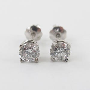 14k White Gold Diamond Stud Earrings - Genuine Natural Classic Screw Back Diamond Earrings 0.80 carat