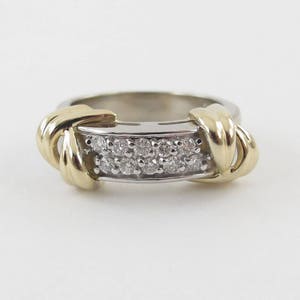 14K Yellow And White Gold Diamond Band, 14k Gold Diamond Wedding Ring, Two Tone Band