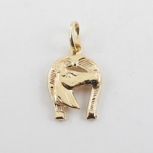 14K Yellow Gold 3D Horseshoe Charm Pendant - Horse Head Charm