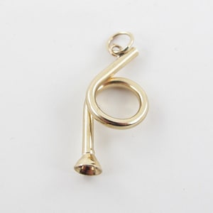 14k Yellow Gold  Musical Horn Charm Pendant - 3D Musical Instrument