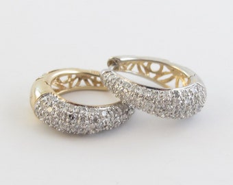 14K Yellow Gold Diamond Huggie Hoop Earrings 1.00 carat - Fine Diamond Earrings