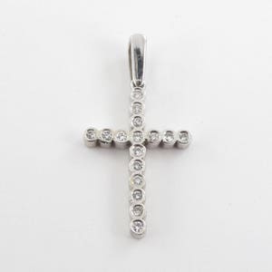 14k White Gold Diamond Cross Charm Pendant - Genuine Diamonds