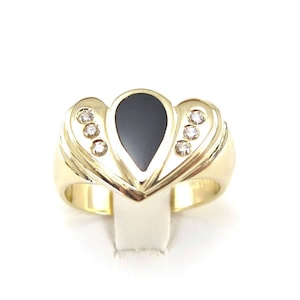 14k Yellow Gold Diamond And Black Onyx Women&#39;s Ring Size - Elegant Cocktail Ring