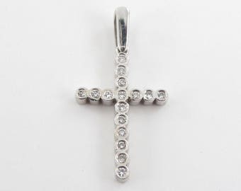 14k White Gold Diamond Cross Charm Pendant - Genuine Diamonds
