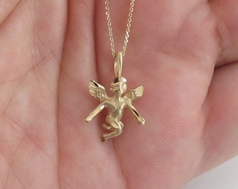 14k geelgouden ketting met beschermengelhanger 16" 18" 20"